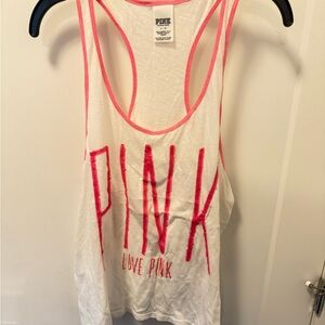 PINK Victoria's Secret White Tank with Pink Trim size large